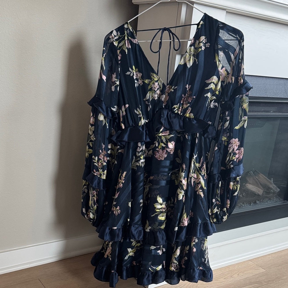 ASOS Maternity Navy Floral Ruffle Tiered Maternity Dress